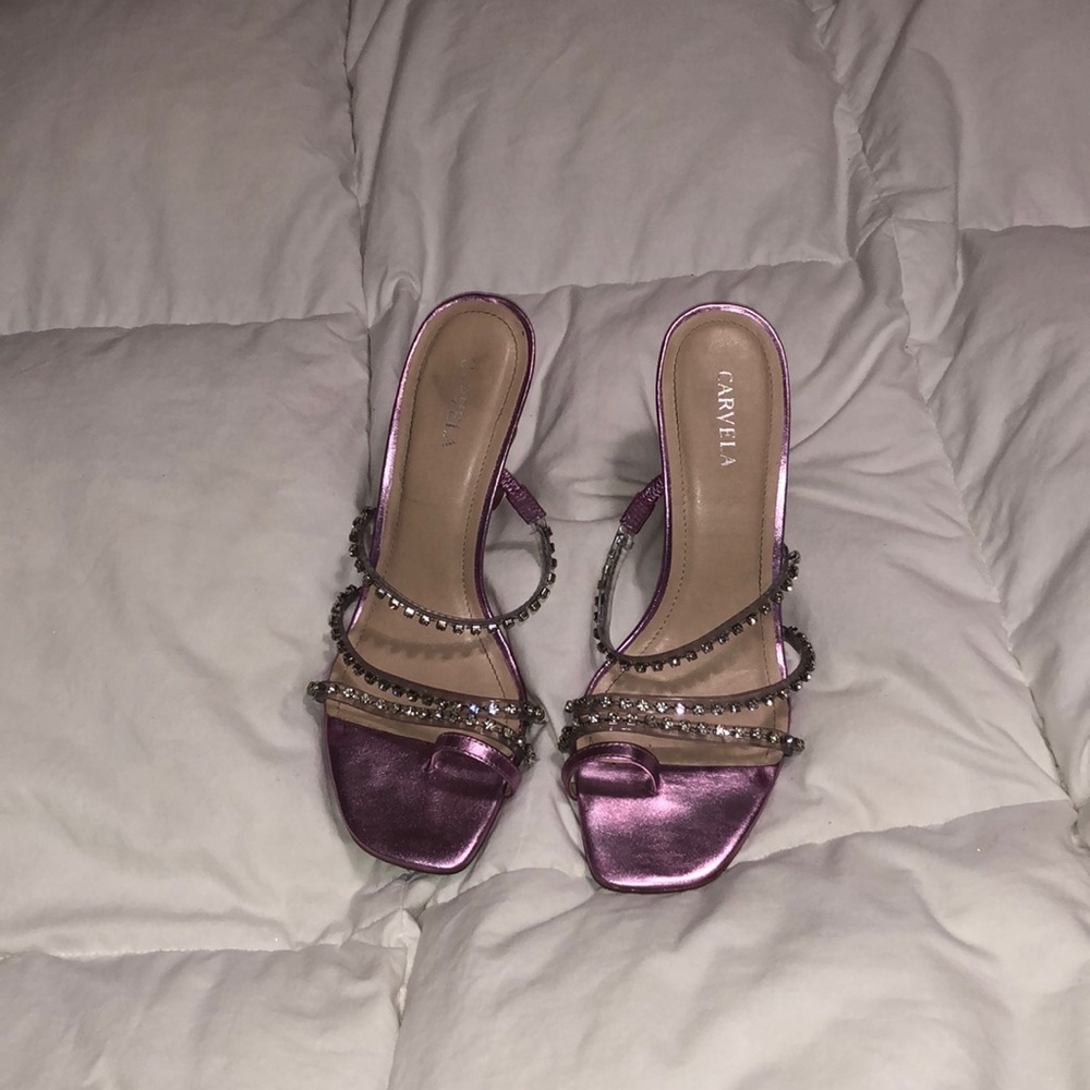 Carvela pink diamond mule heels